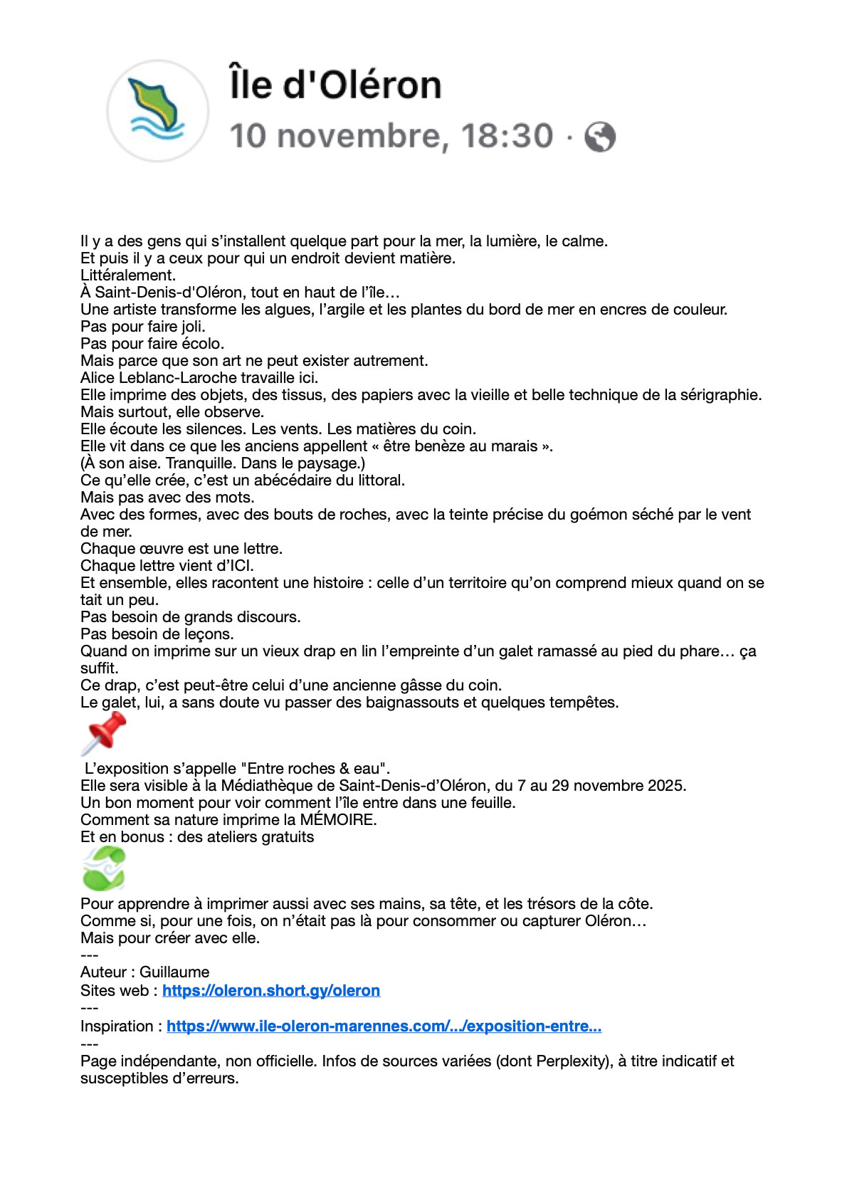 Article Projet "Entre Roches et Eaux" Alice Leblanc Laroche